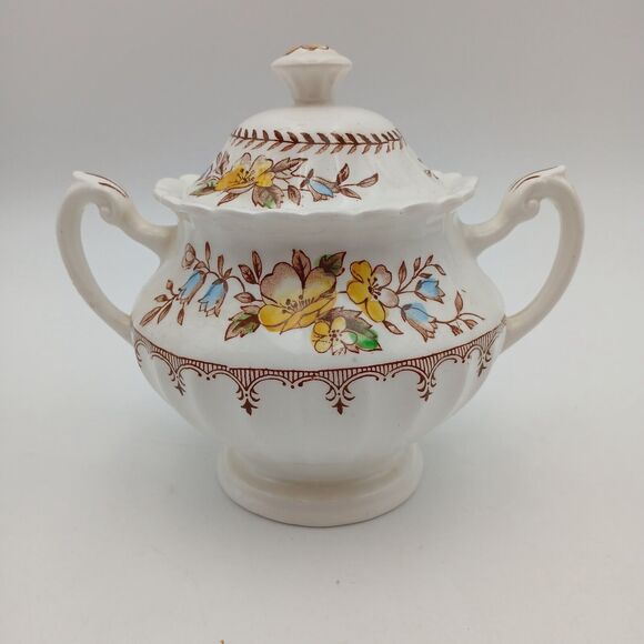 J & G Meakin Braemar Creamer & Sugar Bowl England scalloped floral Classic White - Picture 5 of 14